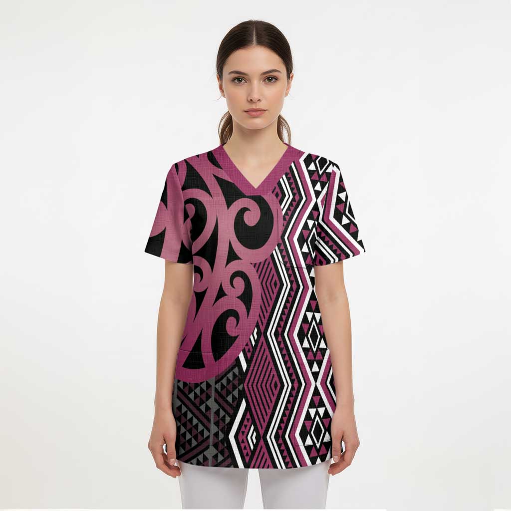 Maori Taniko Patterns Scrub Top Pink Patiki Motifs Mix Whakairo Ngaru - Aussie Hoodie
