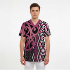 Maori Taniko Patterns Scrub Top Pink Patiki Motifs Mix Whakairo Ngaru - Aussie Hoodie