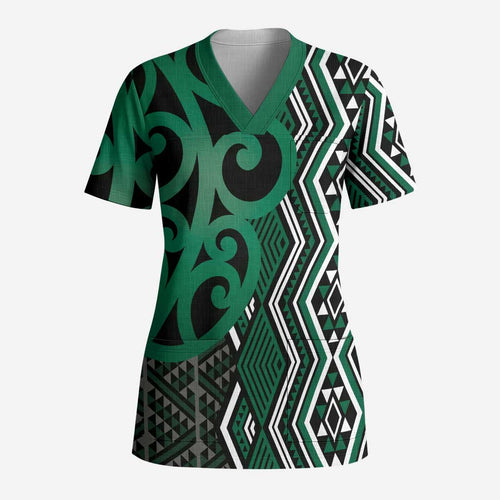 Maori Taniko Patterns Scrub Top Pounamu Patiki Motifs Mix Whakairo Ngaru - Aussie Hoodie