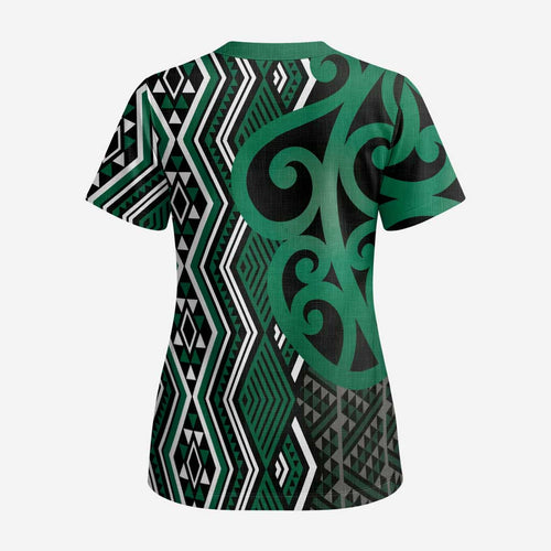 Maori Taniko Patterns Scrub Top Pounamu Patiki Motifs Mix Whakairo Ngaru - Aussie Hoodie