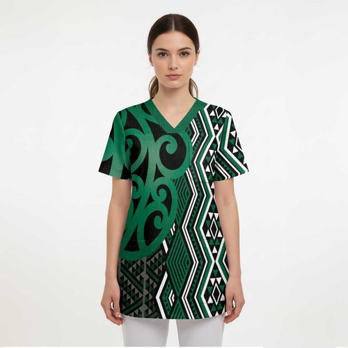 Maori Taniko Patterns Scrub Top Pounamu Patiki Motifs Mix Whakairo Ngaru - Aussie Hoodie