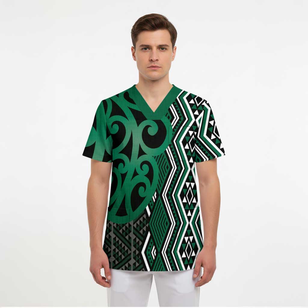 Maori Taniko Patterns Scrub Top Pounamu Patiki Motifs Mix Whakairo Ngaru - Aussie Hoodie
