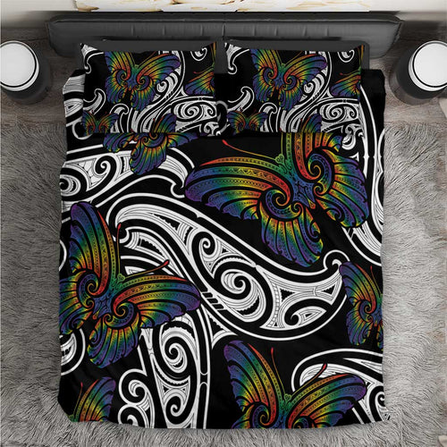 Aotearoa Takatapui Pride Bedding Set Rainbow Butterfly - Free To Love