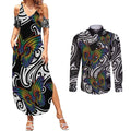 Aotearoa Takatapui Pride Couples Matching Summer Maxi Dress and Long Sleeve Button Shirt Rainbow Butterfly - Free To Love