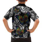 Aotearoa Takatapui Pride Family Matching Off Shoulder Maxi Dress and Hawaiian Shirt Rainbow Butterfly - Free To Love