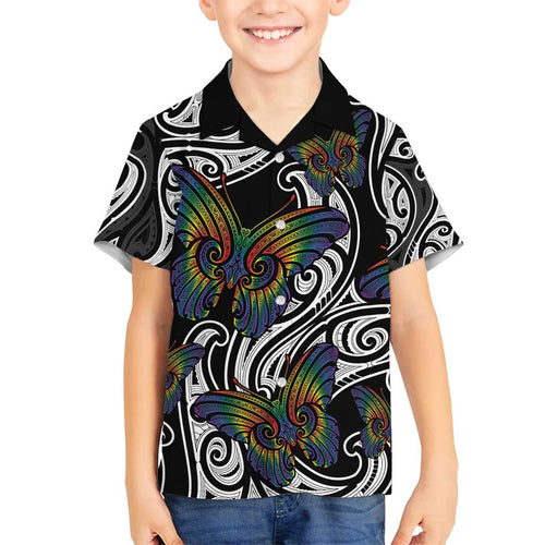 Aotearoa Takatapui Pride Family Matching Off Shoulder Maxi Dress and Hawaiian Shirt Rainbow Butterfly - Free To Love