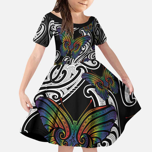 Aotearoa Takatapui Pride Family Matching Puletasi and Hawaiian Shirt Rainbow Butterfly - Free To Love