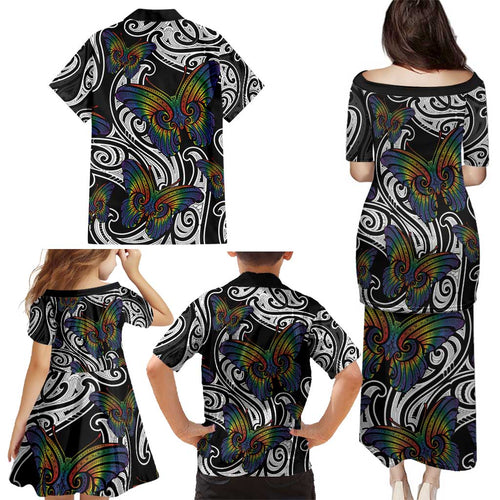 Aotearoa Takatapui Pride Family Matching Puletasi and Hawaiian Shirt Rainbow Butterfly - Free To Love