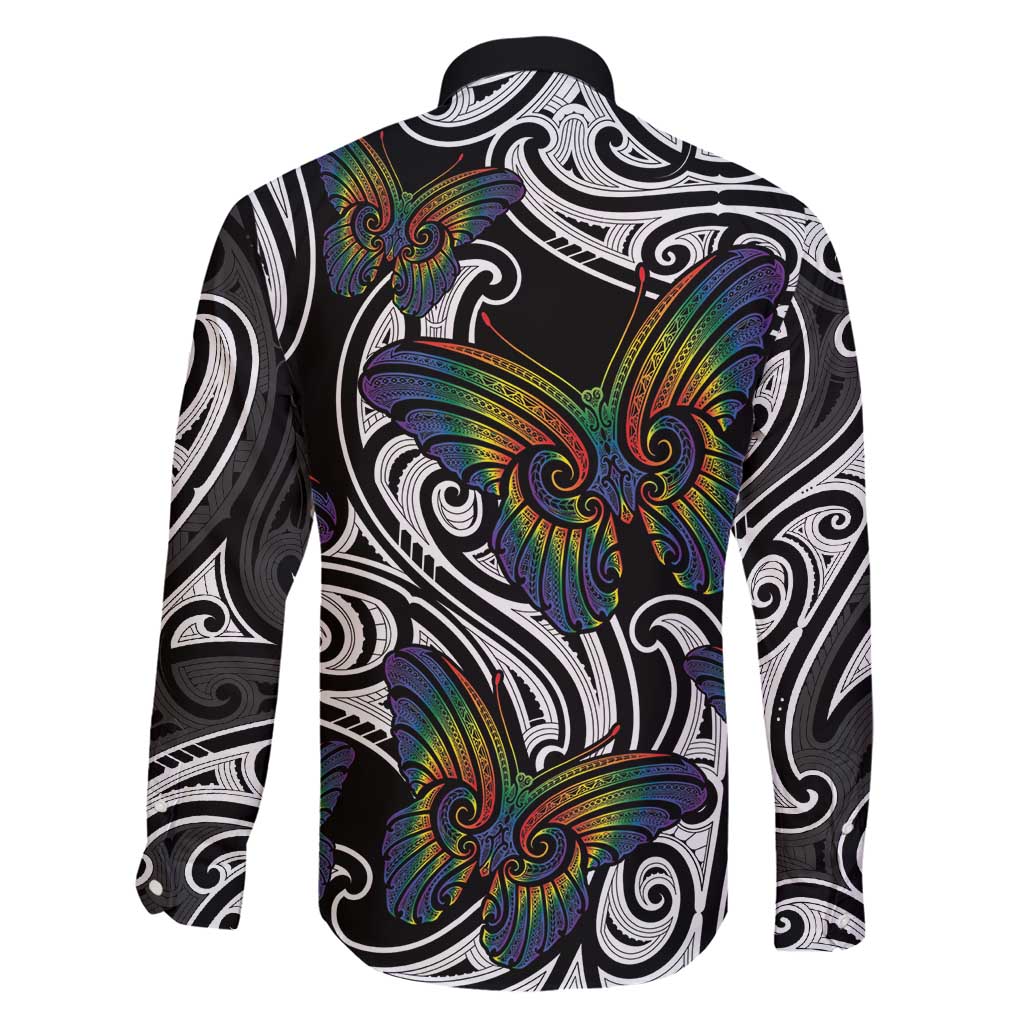 Aotearoa Takatapui Pride Family Matching Short Sleeve Bodycon Dress and Hawaiian Shirt Rainbow Butterfly - Free To Love