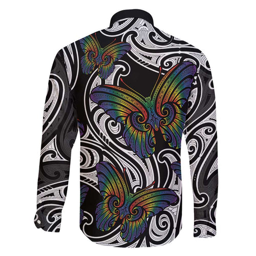 Aotearoa Takatapui Pride Family Matching Short Sleeve Bodycon Dress and Hawaiian Shirt Rainbow Butterfly - Free To Love