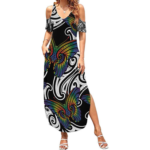 Aotearoa Takatapui Pride Family Matching Summer Maxi Dress and Hawaiian Shirt Rainbow Butterfly - Free To Love