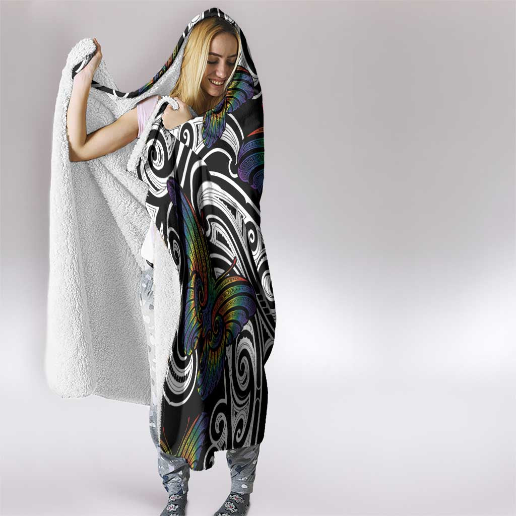 Aotearoa Takatapui Pride Hooded Blanket Rainbow Butterfly - Free To Love