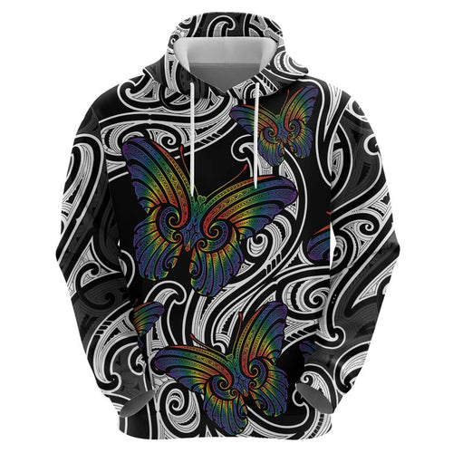 Aotearoa Takatapui Pride Hoodie Rainbow Butterfly - Free To Love