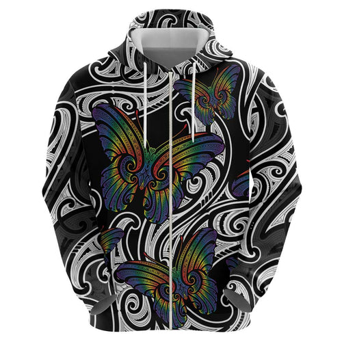 Aotearoa Takatapui Pride Hoodie Rainbow Butterfly - Free To Love