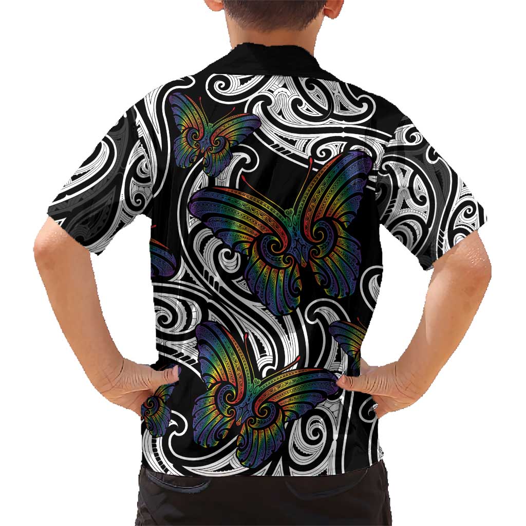 Aotearoa Takatapui Pride Kid Hawaiian Shirt Rainbow Butterfly - Free To Love