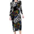 Aotearoa Takatapui Pride Long Sleeve Bodycon Dress Rainbow Butterfly - Free To Love