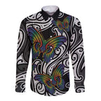 Aotearoa Takatapui Pride Long Sleeve Button Shirt Rainbow Butterfly - Free To Love