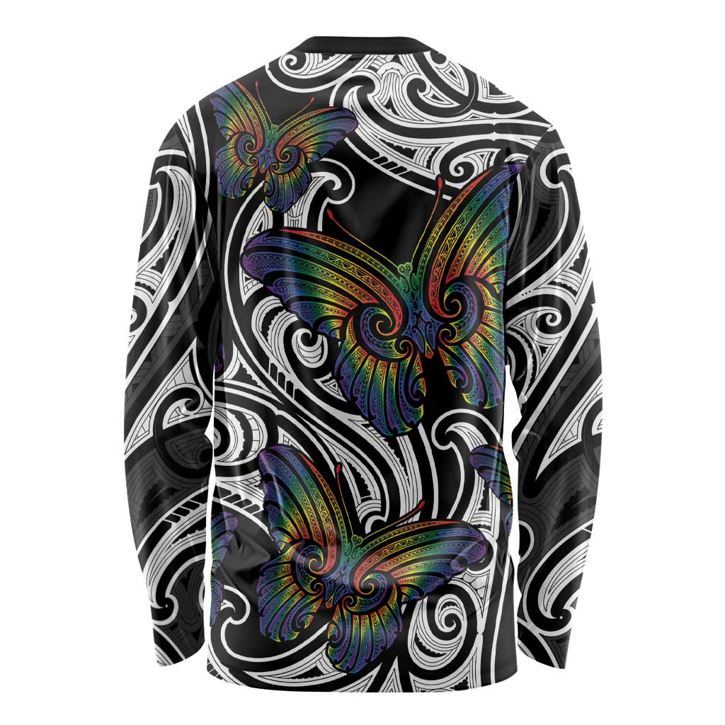 Aotearoa Takatapui Pride Long Sleeve Shirt Rainbow Butterfly - Free To Love