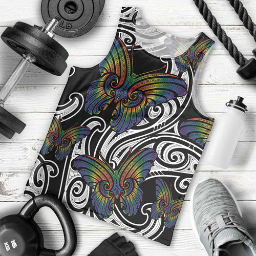 Aotearoa Takatapui Pride Men Tank Top Rainbow Butterfly - Free To Love
