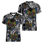 Aotearoa Takatapui Pride Women V-Neck T-Shirt Rainbow Butterfly - Free To Love