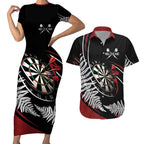 New Zealand Darts Personalised Couples Matching Short Sleeve Bodycon Dress and Hawaiian Shirt Silver Fern Dynamic