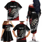 New Zealand Darts Personalised Family Matching Off The Shoulder Long Sleeve Dress and Hawaiian Shirt Silver Fern Dynamic