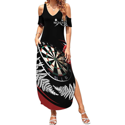 New Zealand Darts Personalised Family Matching Summer Maxi Dress and Hawaiian Shirt Silver Fern Dynamic