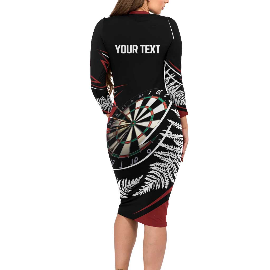 New Zealand Darts Personalised Long Sleeve Bodycon Dress Silver Fern Dynamic