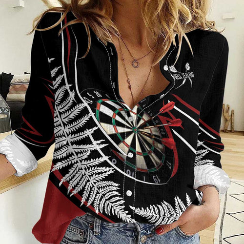 New Zealand Darts Personalised Women Casual Shirt Silver Fern Dynamic