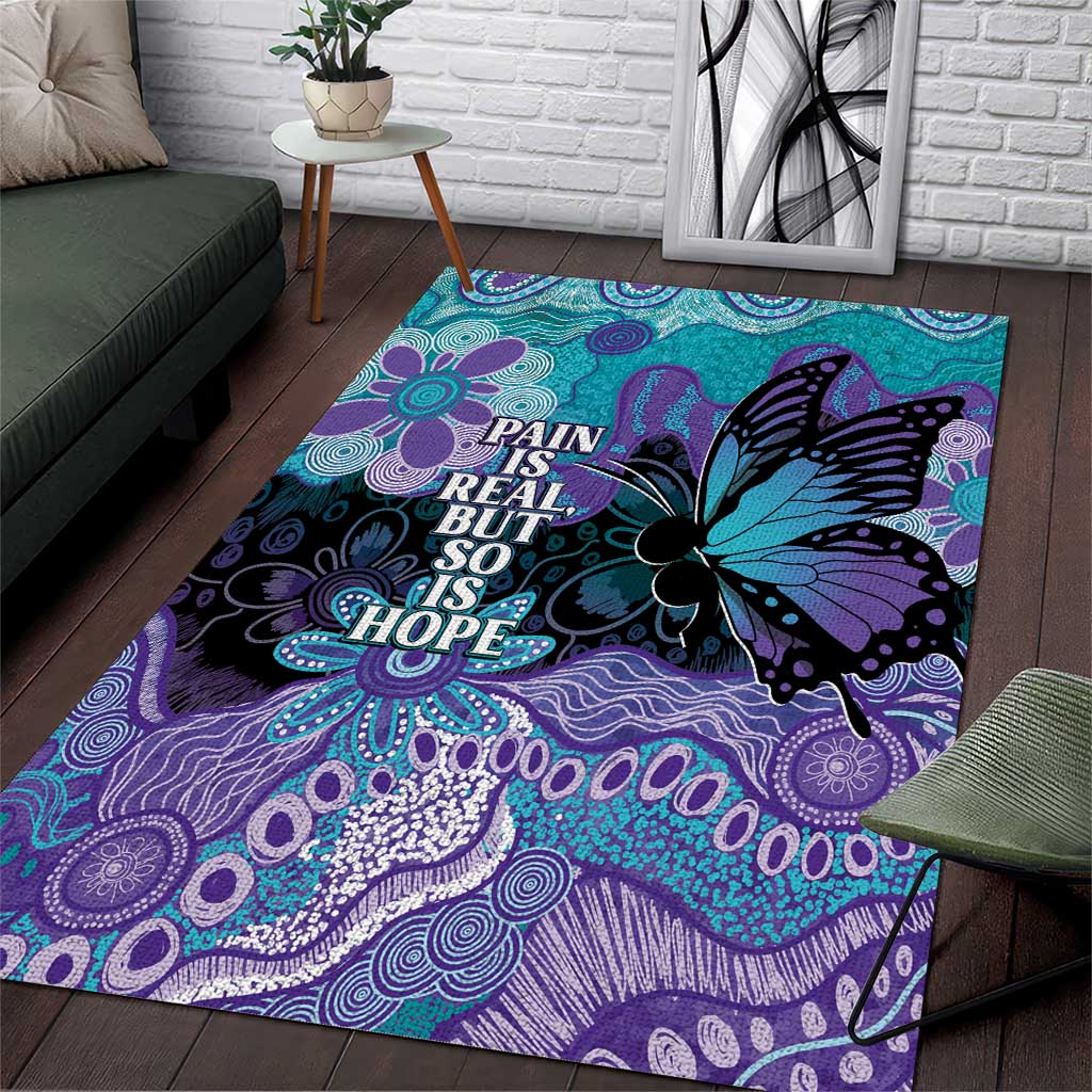 Australia Indigenous Teal Purple Contemporary Aboriginal Art Area Rug Hope Is Real
