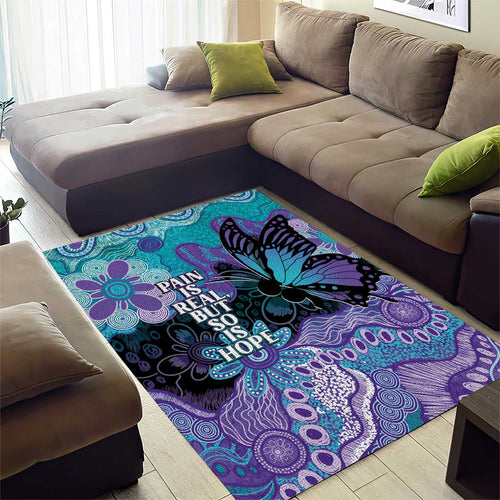 Australia Indigenous Teal Purple Contemporary Aboriginal Art Area Rug Hope Is Real