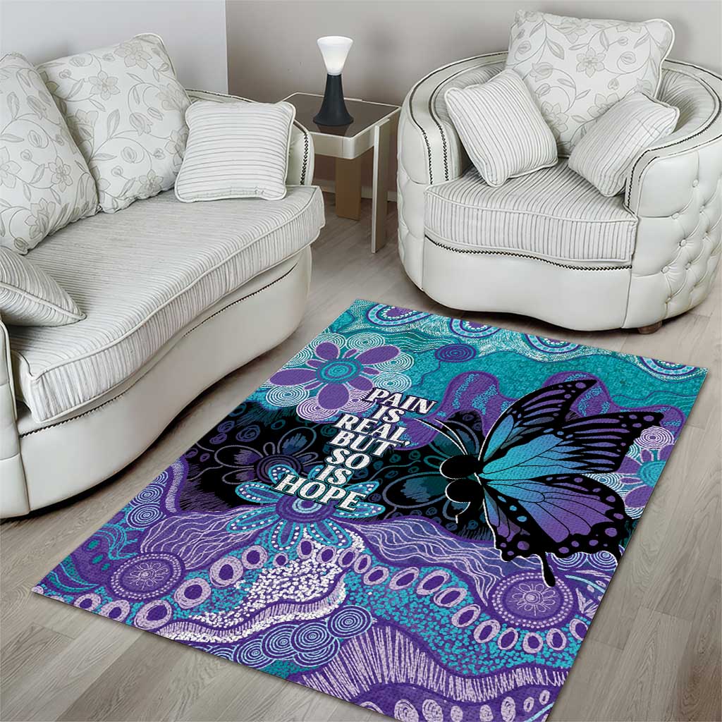 Australia Indigenous Teal Purple Contemporary Aboriginal Art Area Rug Hope Is Real