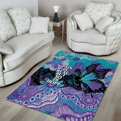 Australia Indigenous Teal Purple Contemporary Aboriginal Art Area Rug Hope Is Real