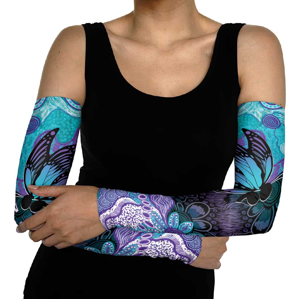 Australia Indigenous Teal Purple Contemporary Aboriginal Art Arm Sleeves Hope Is Real
