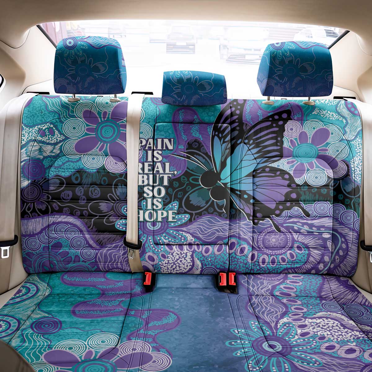 Australia Indigenous Teal Purple Contemporary Aboriginal Art Back Car Seat Cover Hope Is Real