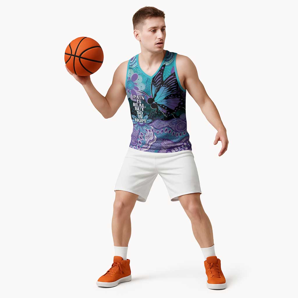 Australia Indigenous Teal Purple Contemporary Aboriginal Art Basketball Jersey Hope Is Real