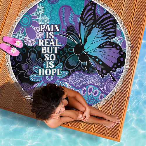 Australia Indigenous Teal Purple Contemporary Aboriginal Art Beach Blanket Hope Is Real