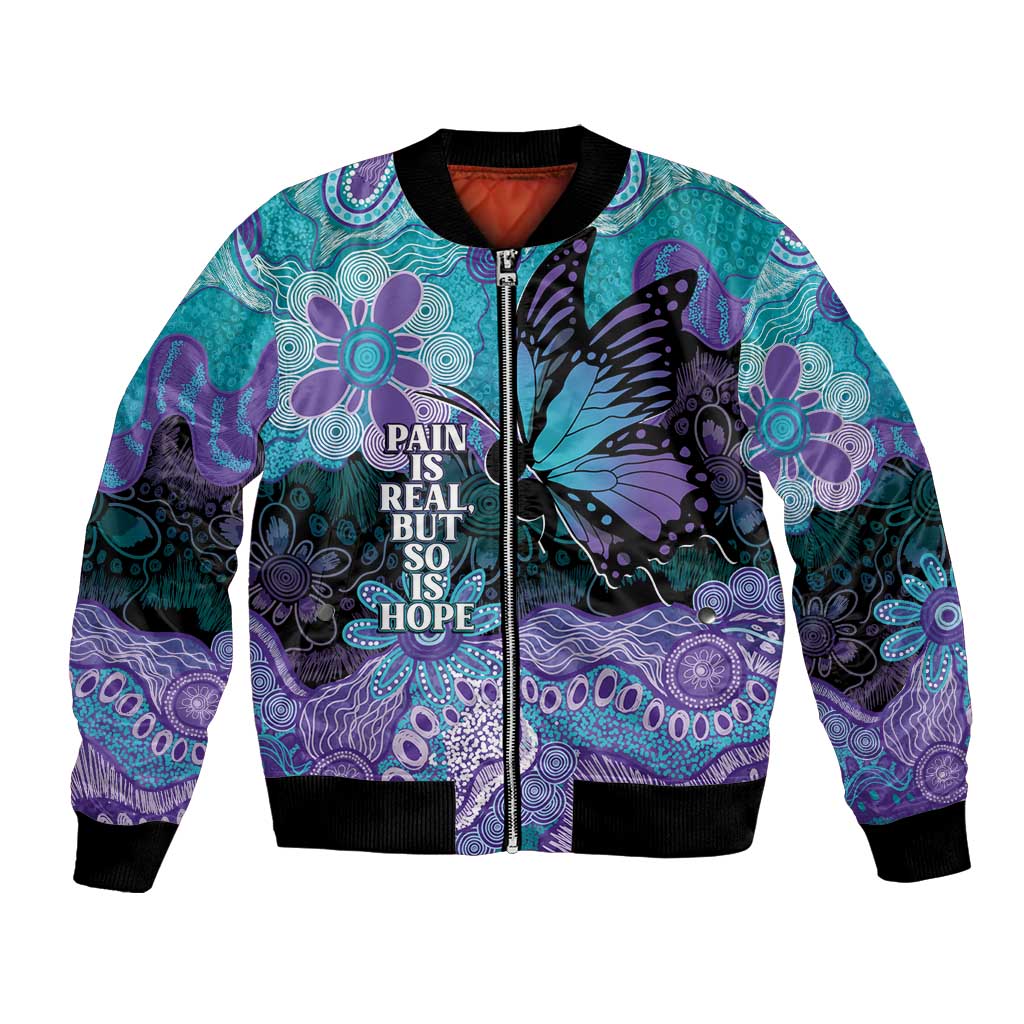 Australia Indigenous Teal Purple Contemporary Aboriginal Art Bomber Jacket Hope Is Real