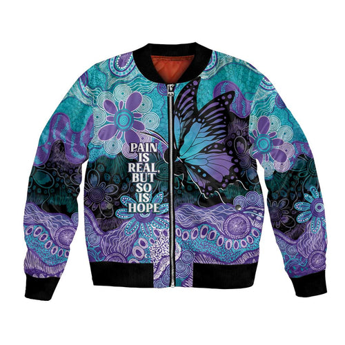 Australia Indigenous Teal Purple Contemporary Aboriginal Art Bomber Jacket Hope Is Real