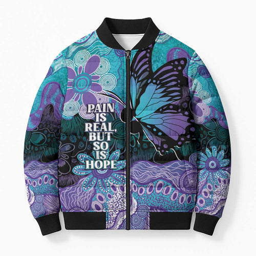 Australia Indigenous Teal Purple Contemporary Aboriginal Art Bomber Puffer Jacket Hope Is Real