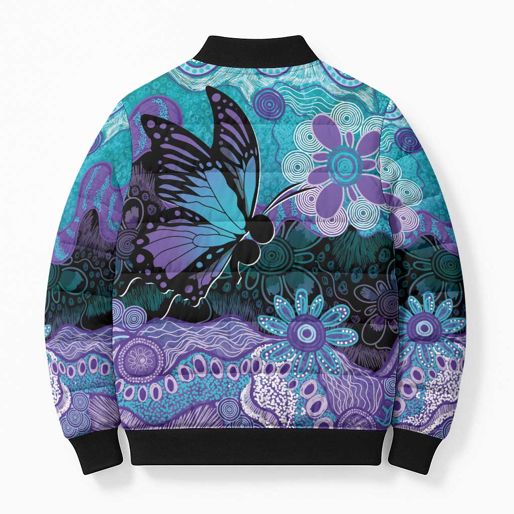 Australia Indigenous Teal Purple Contemporary Aboriginal Art Bomber Puffer Jacket Hope Is Real