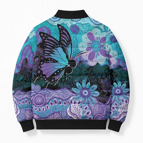 Australia Indigenous Teal Purple Contemporary Aboriginal Art Bomber Puffer Jacket Hope Is Real