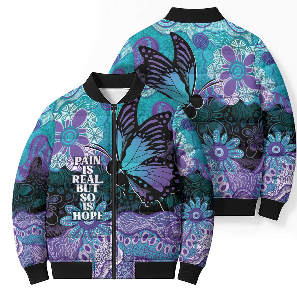 Australia Indigenous Teal Purple Contemporary Aboriginal Art Bomber Puffer Jacket Hope Is Real