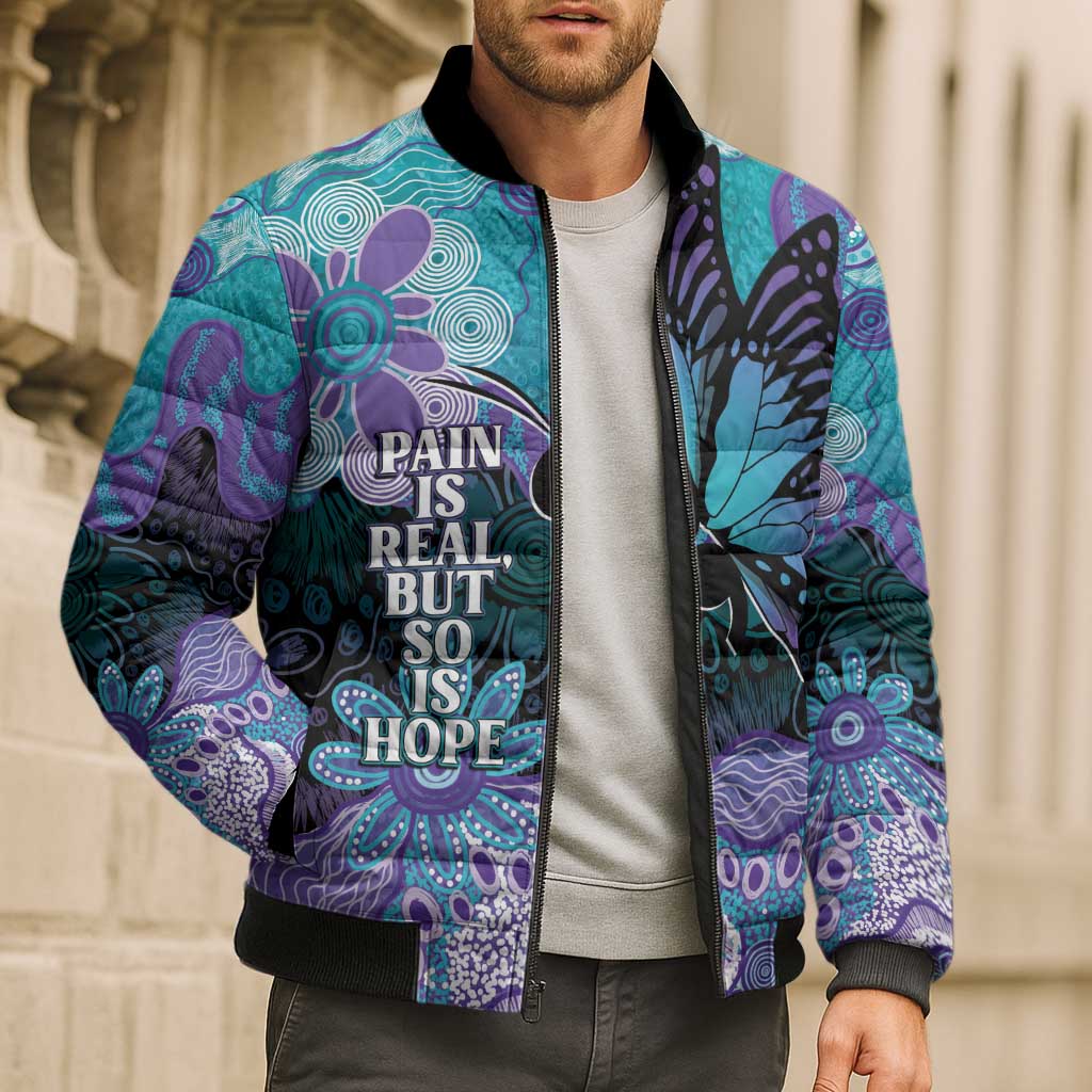 Australia Indigenous Teal Purple Contemporary Aboriginal Art Bomber Puffer Jacket Hope Is Real