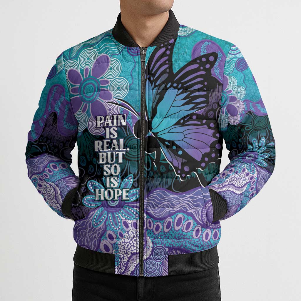 Australia Indigenous Teal Purple Contemporary Aboriginal Art Bomber Puffer Jacket Hope Is Real