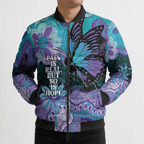 Australia Indigenous Teal Purple Contemporary Aboriginal Art Bomber Puffer Jacket Hope Is Real