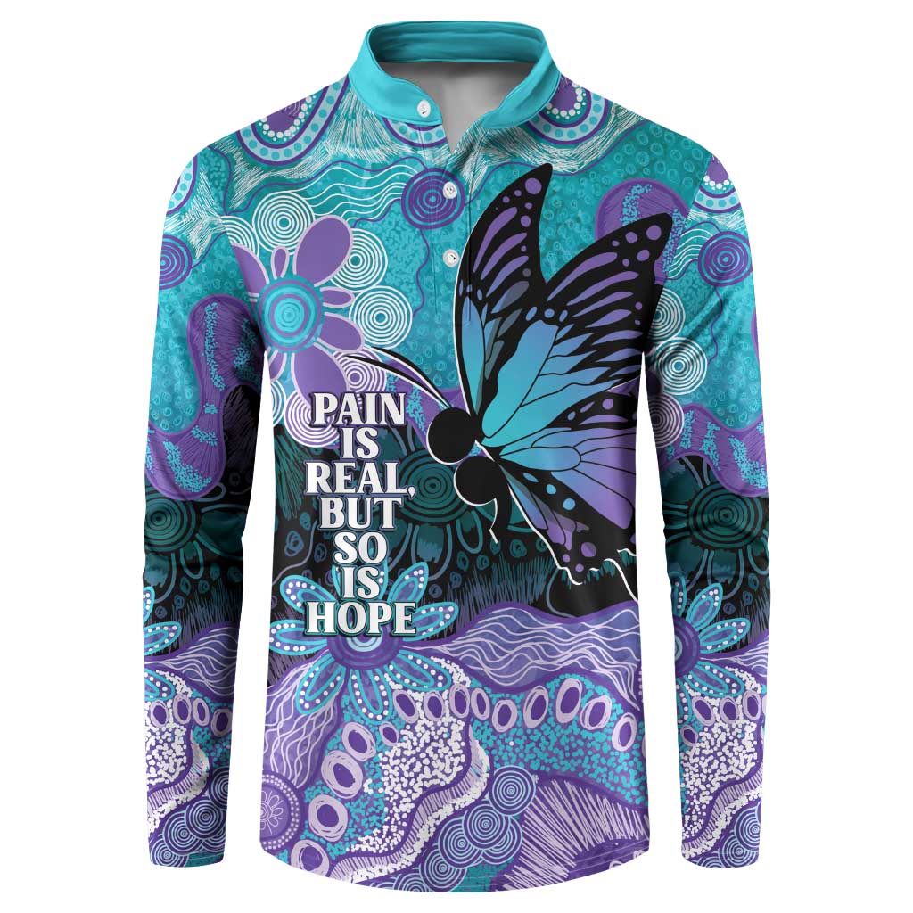 Australia Indigenous Teal Purple Contemporary Aboriginal Art Button Sweatshirt Hope Is Real