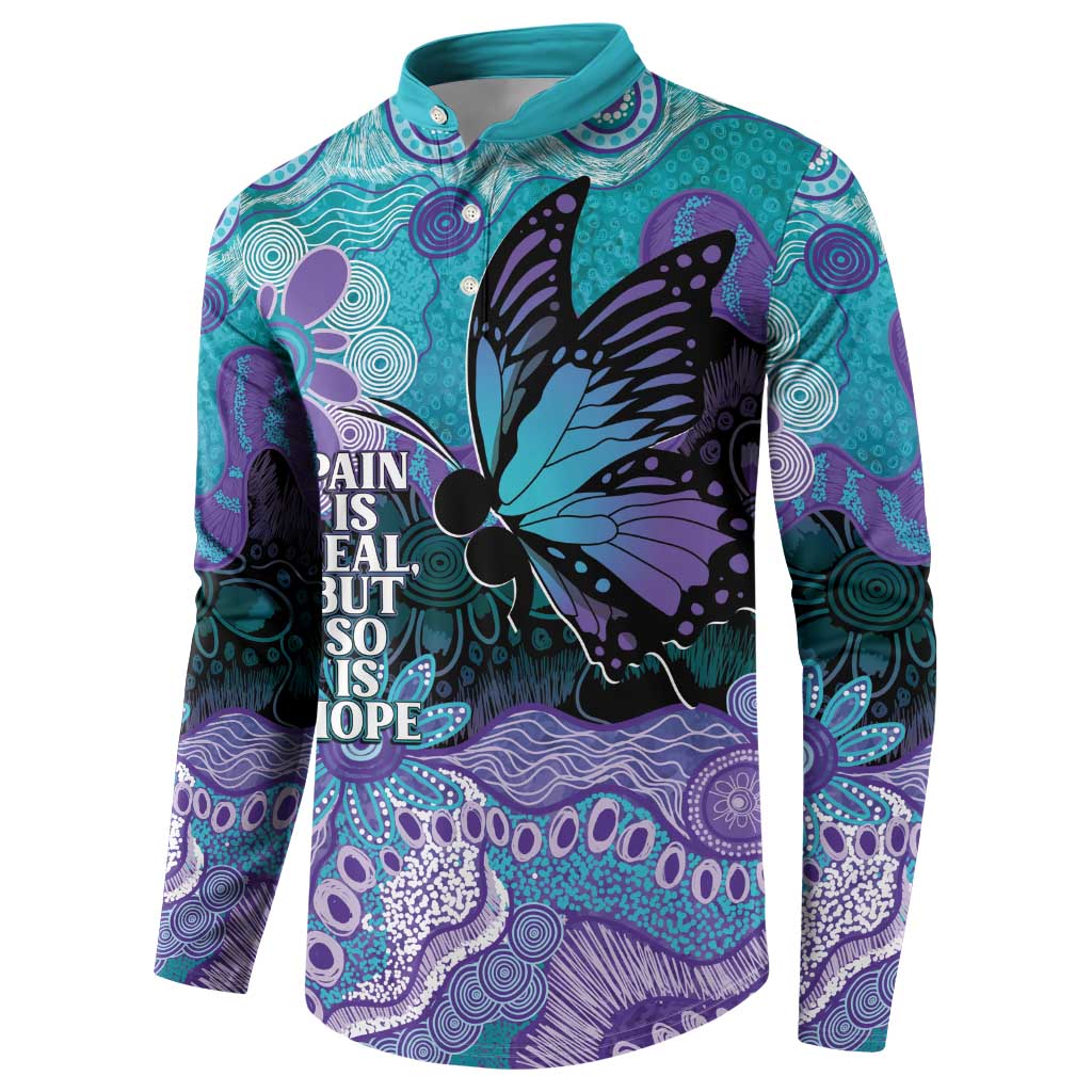 Australia Indigenous Teal Purple Contemporary Aboriginal Art Button Sweatshirt Hope Is Real