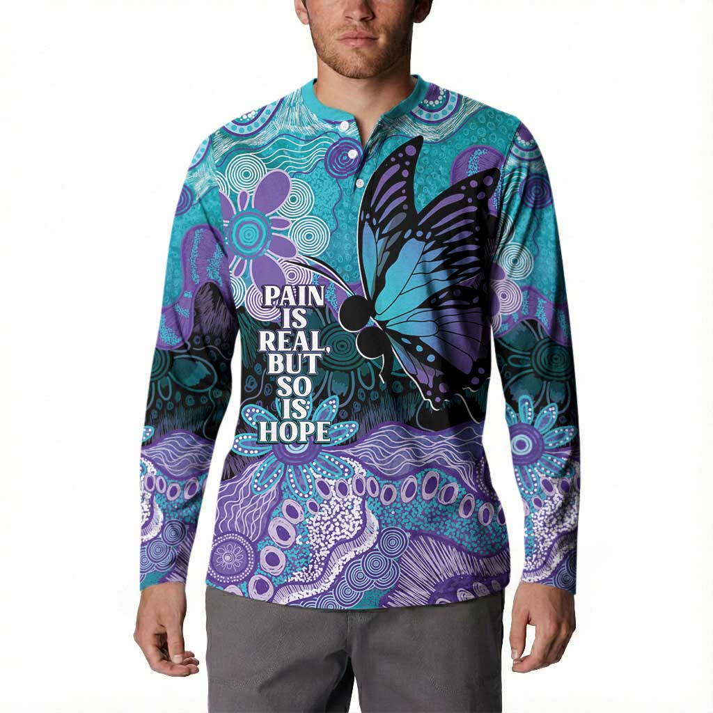 Australia Indigenous Teal Purple Contemporary Aboriginal Art Button Sweatshirt Hope Is Real