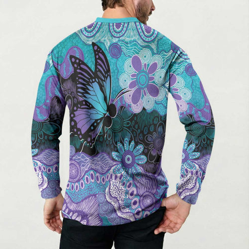 Australia Indigenous Teal Purple Contemporary Aboriginal Art Button Sweatshirt Hope Is Real